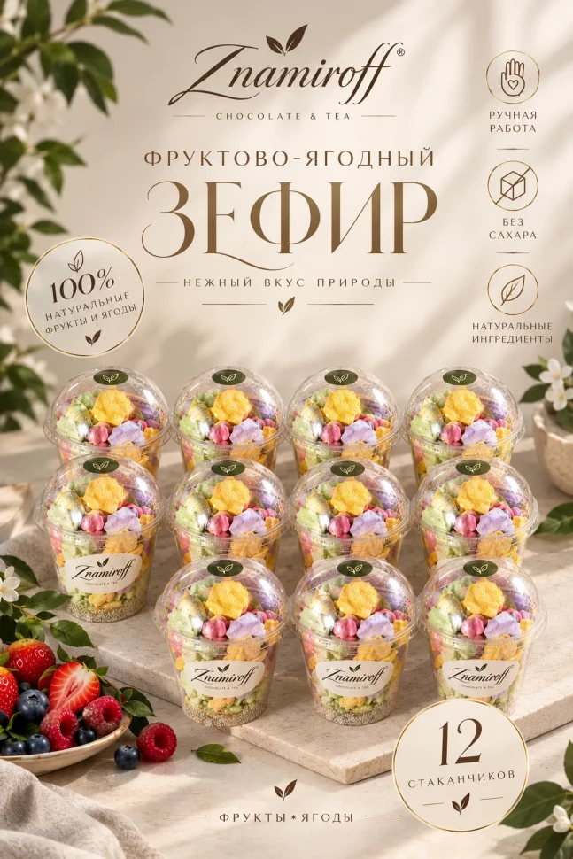  Зефир в стаканчиках без сахара(коробка 12шт по 100гр) в Батайске
